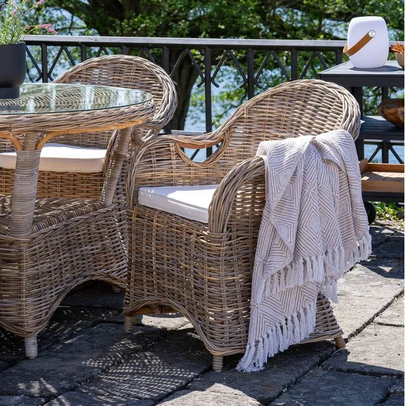 Formschöner Rattan-Sessel CHARLOTTE Natural Grey inkl. Sitzkissen