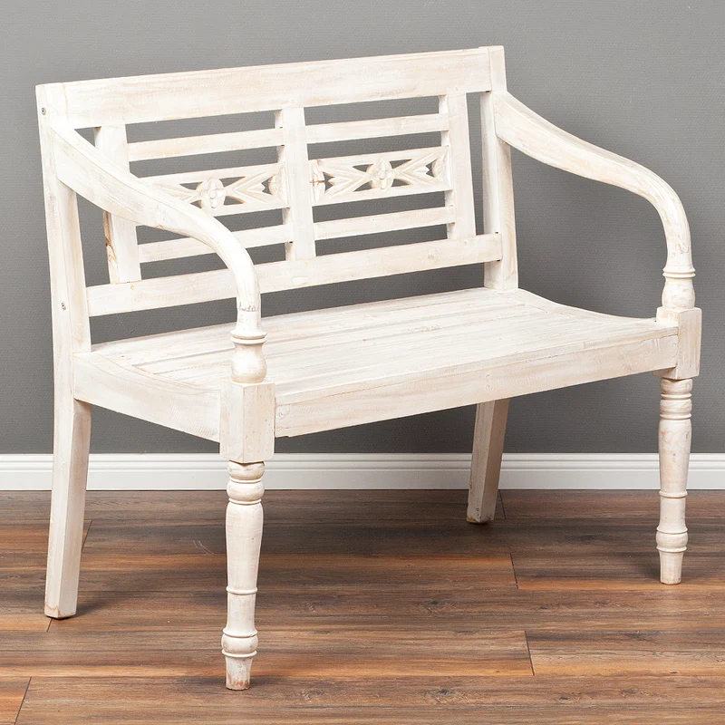 Massive Sitzbank CHRISTOS White-Washed 100cm Mahagoni