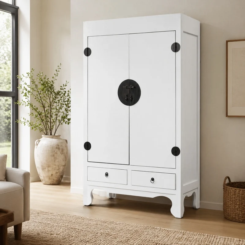 Hochzeitsschrank ASIA Antik-Weiß Shabby Chic ca. H175cm