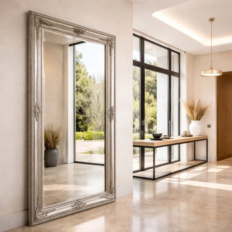 Romantischer Barock Spiegel EVE Silber-Antik ca. 180x100cm