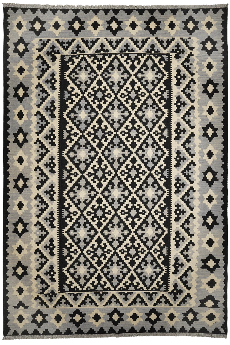Kelim Gashgai · Handgewebt – Schwarz, 300x206 cm