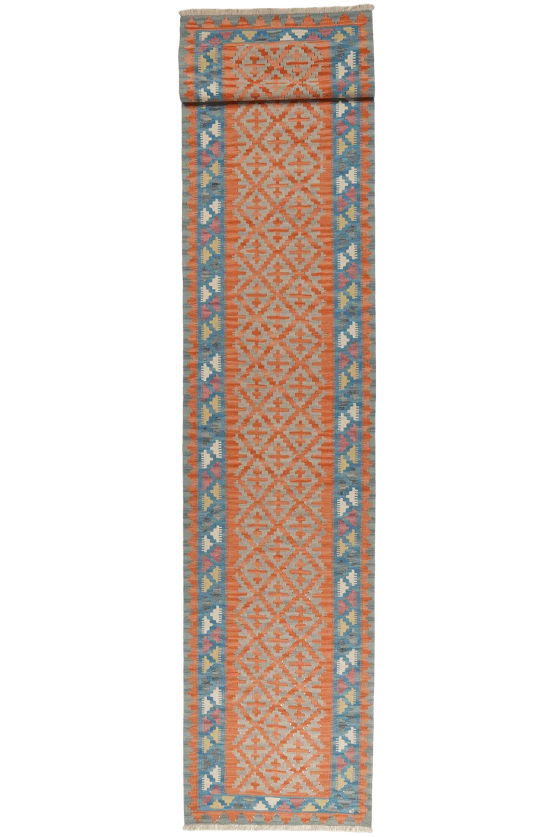 Kelim Gashgai · Handgewebt – Orange, 418x86 cm