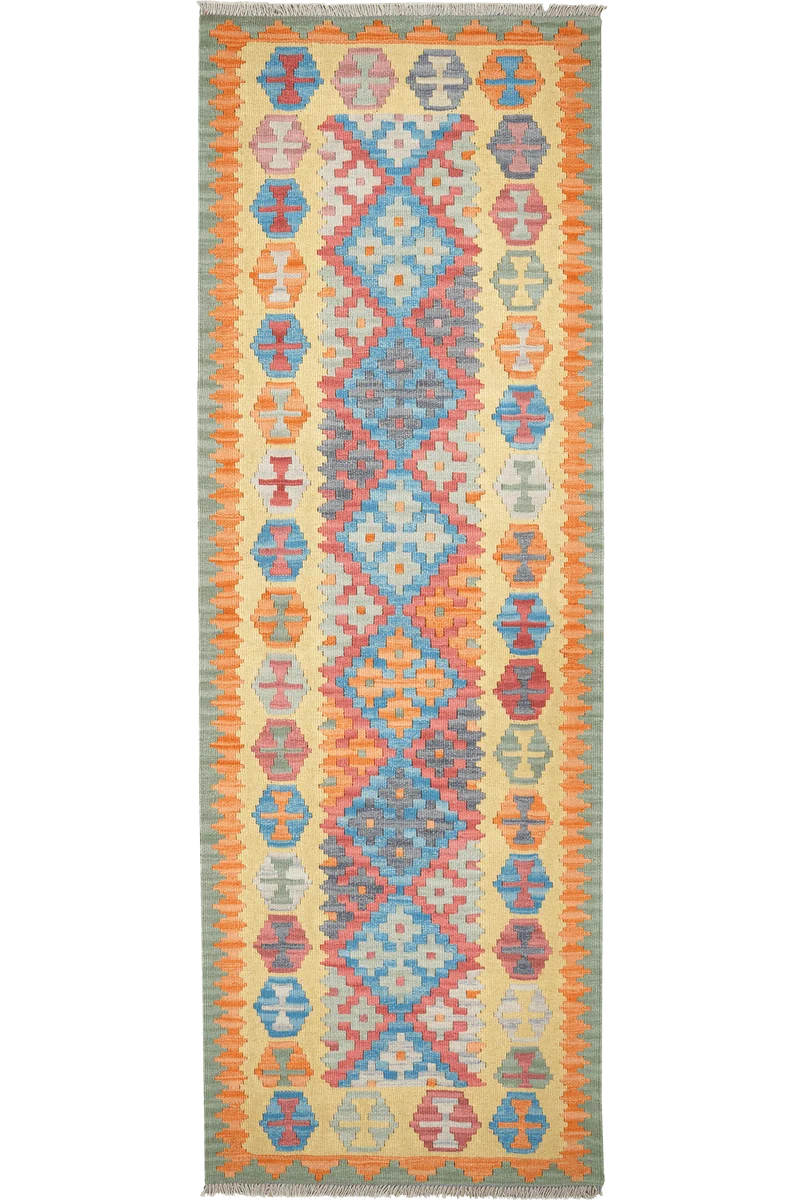 Kelim Gashgai · Handgewebt – Gelb, 252x85 cm
