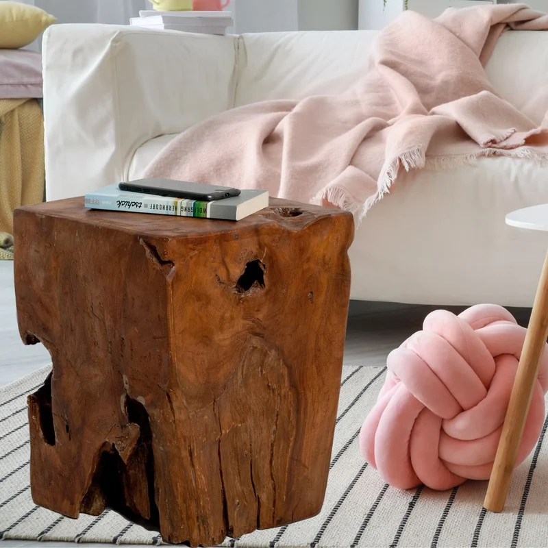 Beistelltisch Hocker HEAVY STOOL Teak Handmade massiv eckig