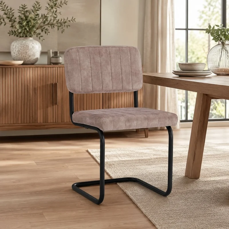 Klassiker Freischwinger LIBERA creme Samt Metallgestell schwarz