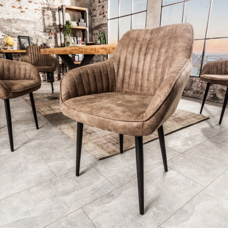 Eleganter Stuhl MILAN Mikrofaser Taupe Armlehnen Ziersteppung