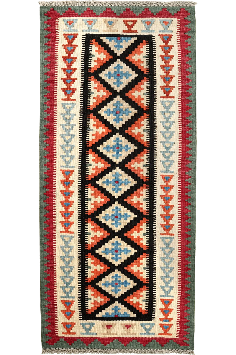 Kelim Gashgai · Handgewebt – Schwarz, 189x84 cm