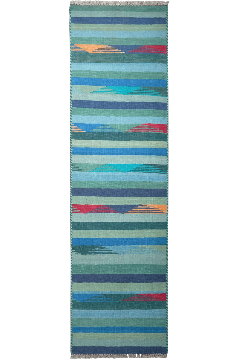 Kelim Gashgai · Handgewebt – Blau, 253x70 cm