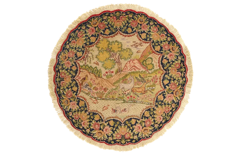 Tabriz Round · Handgeknüpft – Beige, 100x100 cm
