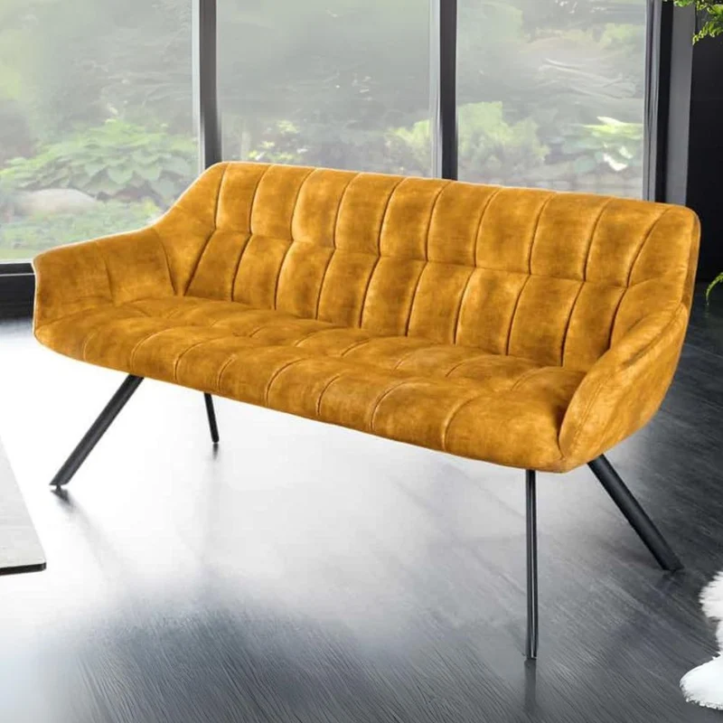 Moderne Sitzbank LYON 165cm Samt senfgelb mit Lehnen