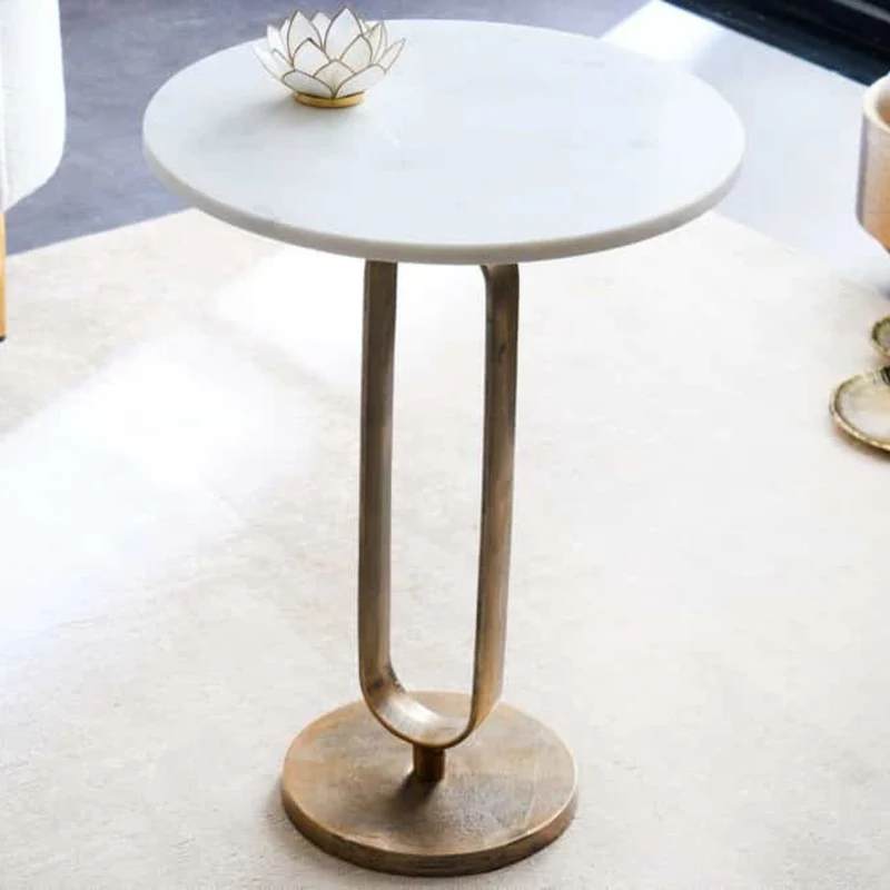Eleganter Beistelltisch GRACE 60cm Marmor weiss Metall gold-antik