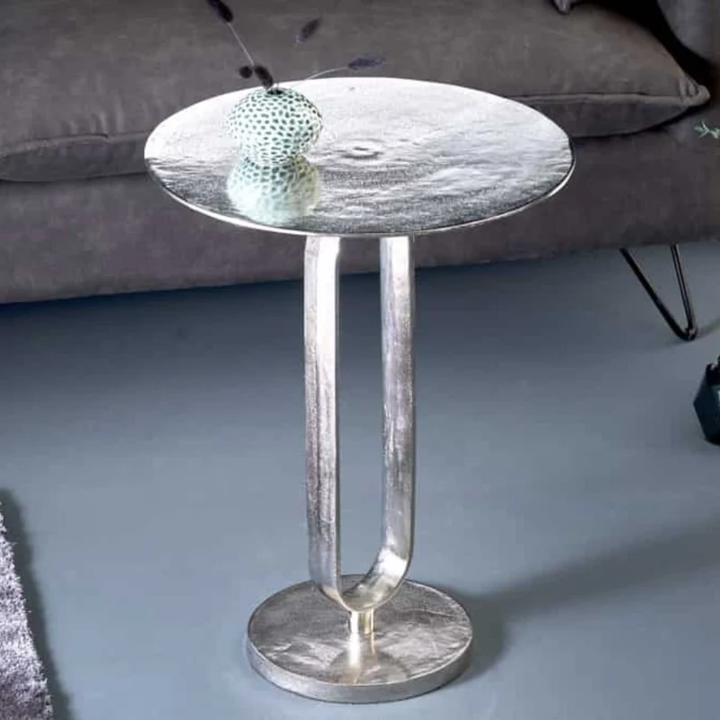 Eleganter Aluminium Beistelltisch GRACE 45x60cm silber Handarbeit