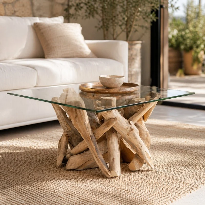 Einzigartiger Teak Couchtisch TORA 70x70cm Handarbeit