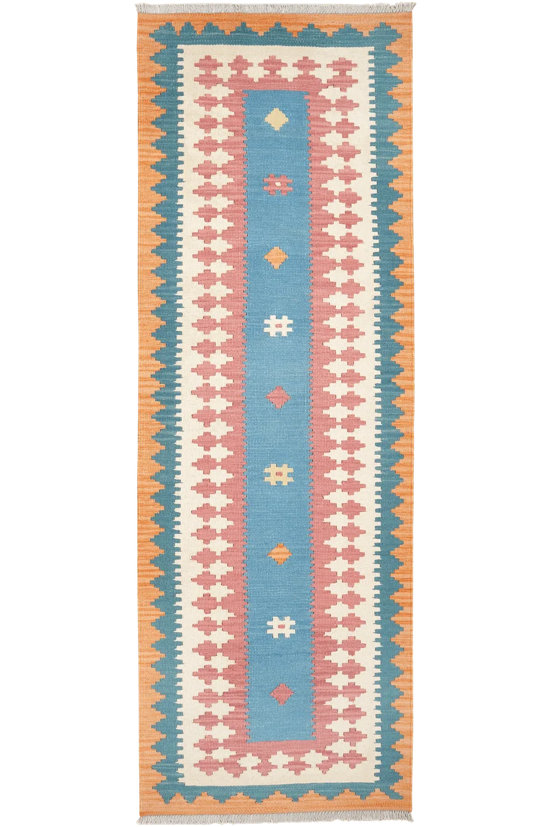 Kelim Gashgai · Handgewebt – Blau, 243x82 cm