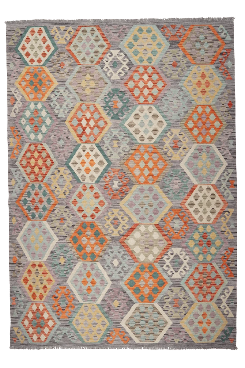 Kelim · Handgewebt – Grau, 292x197 cm