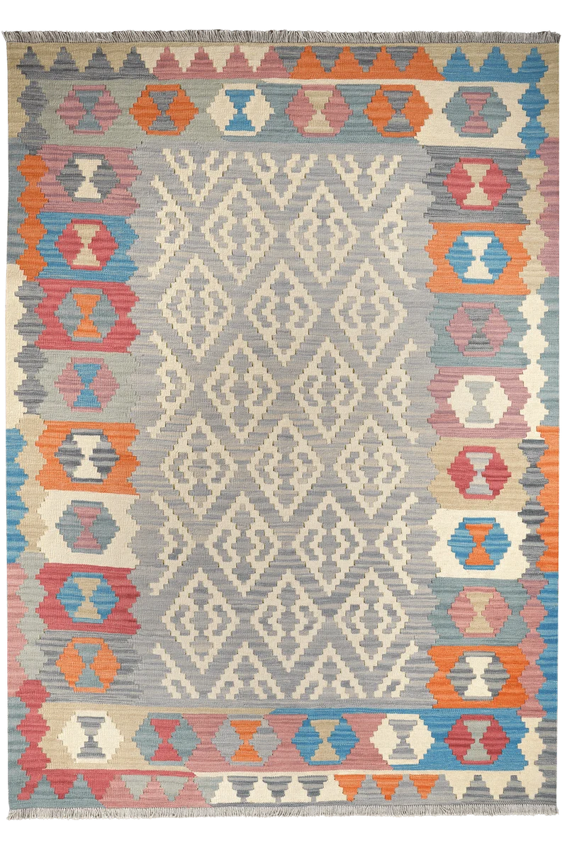 Kelim Gashgai · Handgewebt – Grau, 238x168 cm