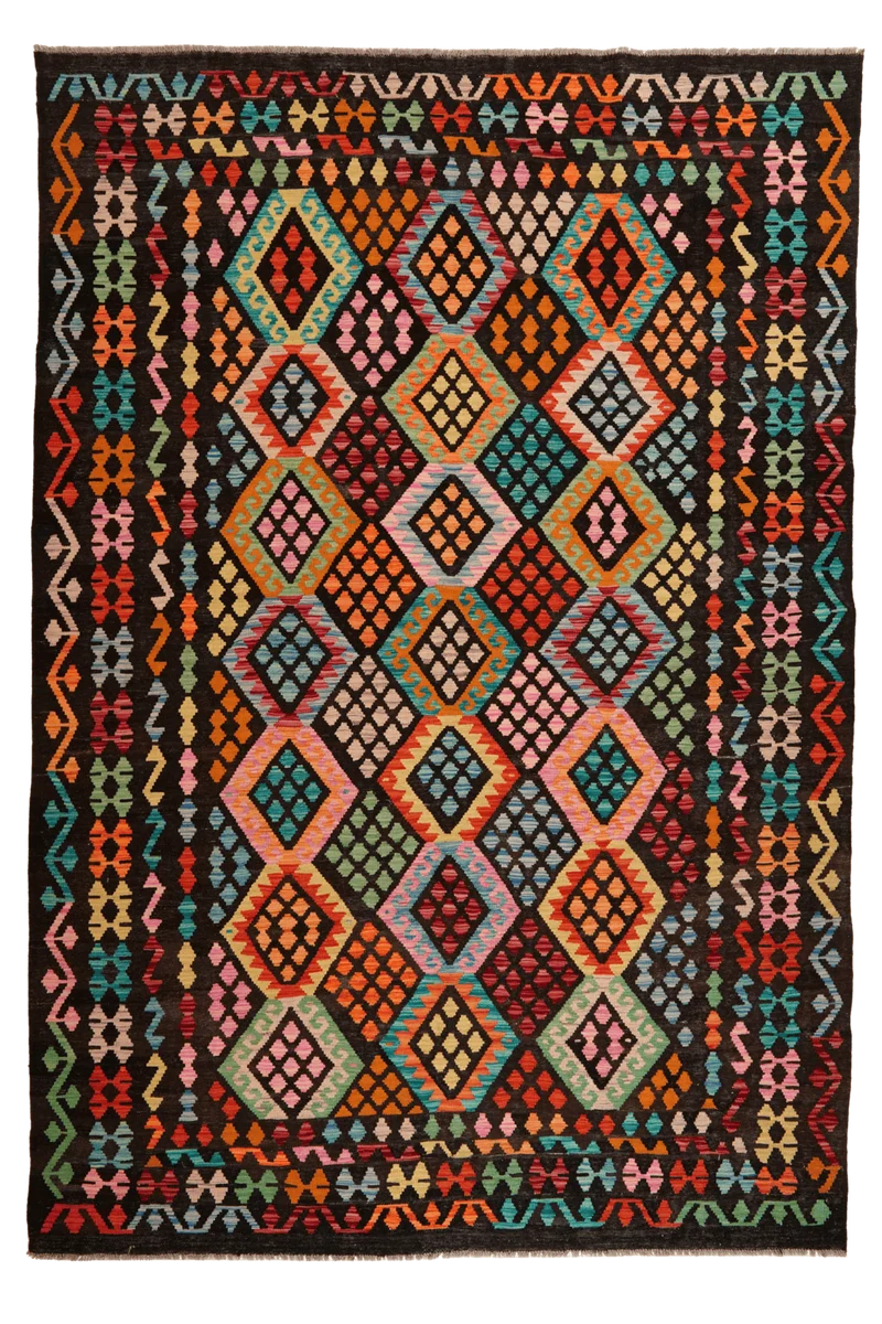 Kelim · Handgewebt – Schwarz, 293x206 cm