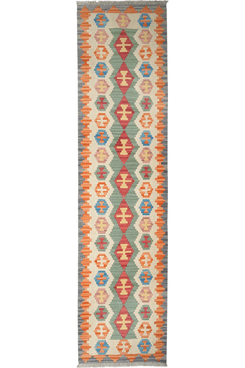 Kelim Gashgai · Handgewebt – Grün, 249x61 cm