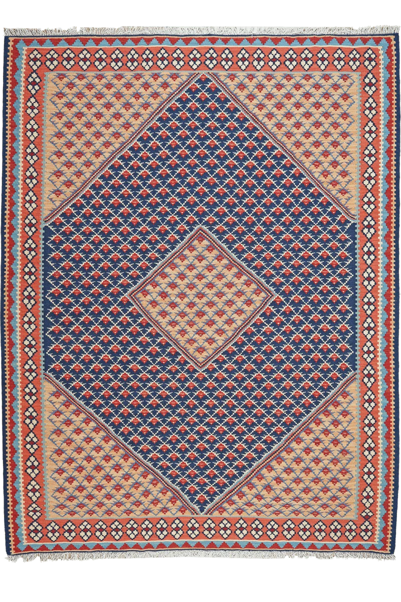 Kelim Senneh · Handgewebt – Blau, 198x151 cm