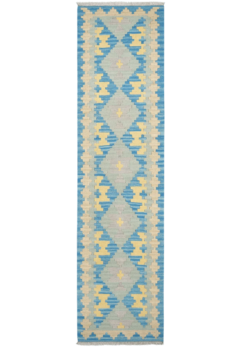 Kelim Gashgai · Handgewebt – Blau, 246x61 cm