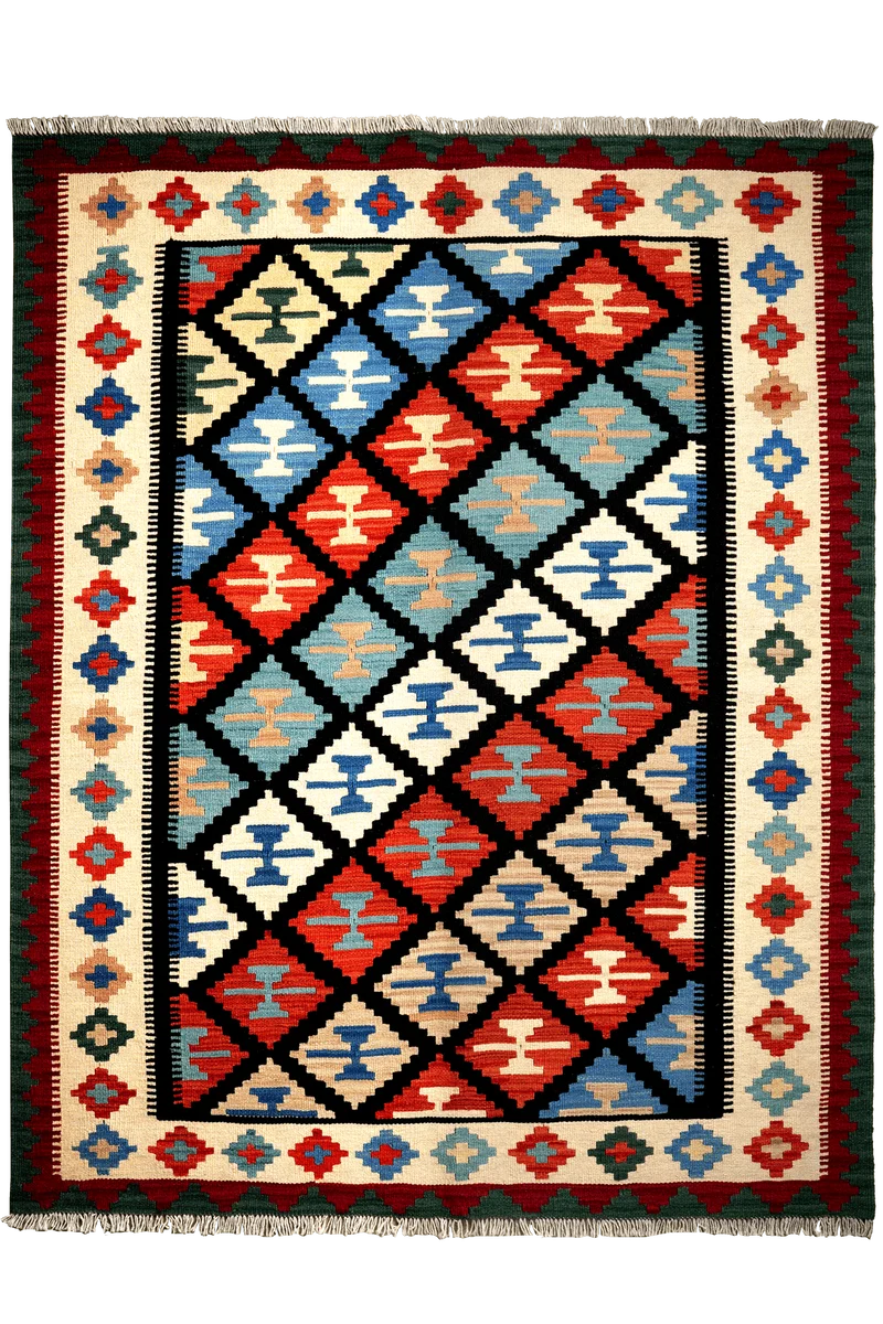 Kelim Gashgai · Handgewebt – Schwarz, 198x158 cm