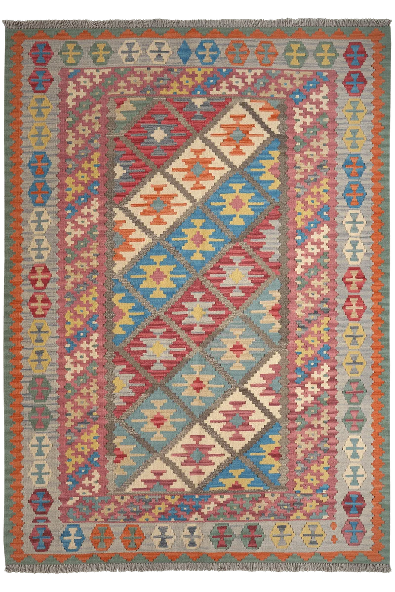 Kelim Gashgai · Handgewebt – Grau, 245x173 cm