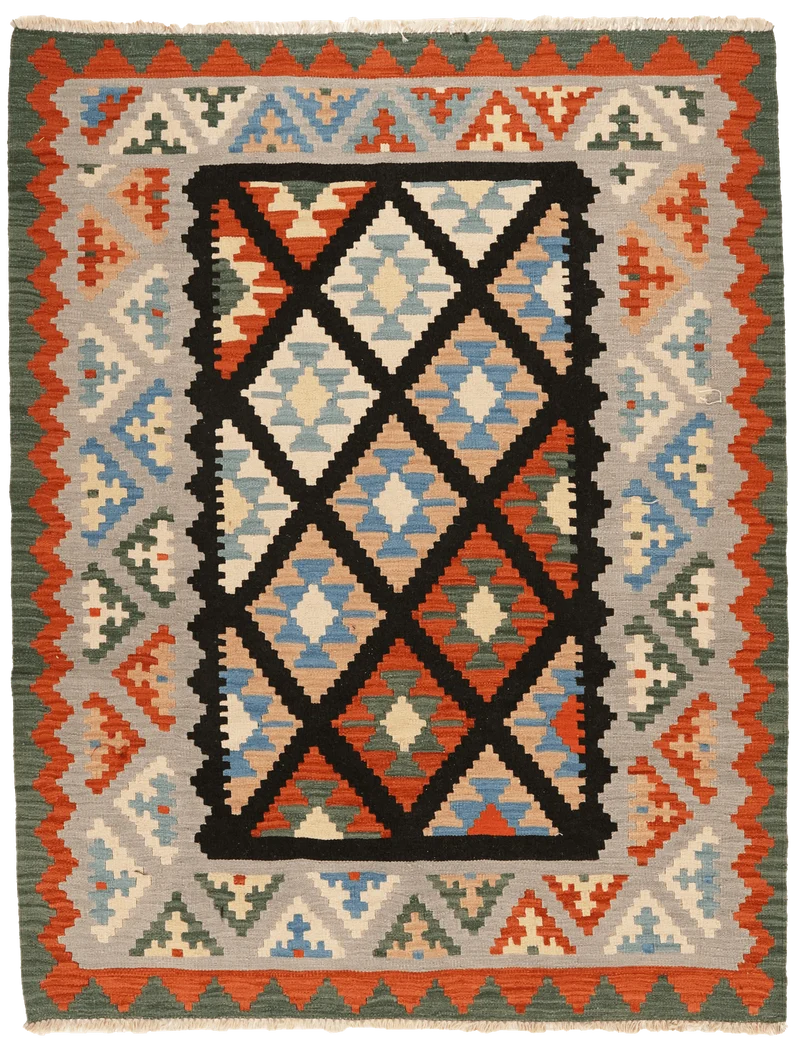 Kelim Gashgai · Handgewebt – Schwarz, 202x158 cm