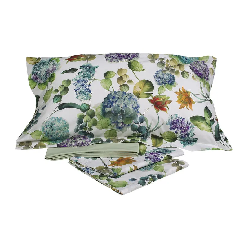Completo Lenzuola hydrangea jungle Floreale in Percalle
