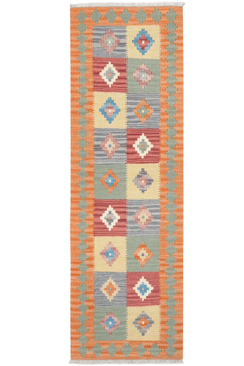 Kelim Gashgai · Handgewebt – Orange, 197x62 cm