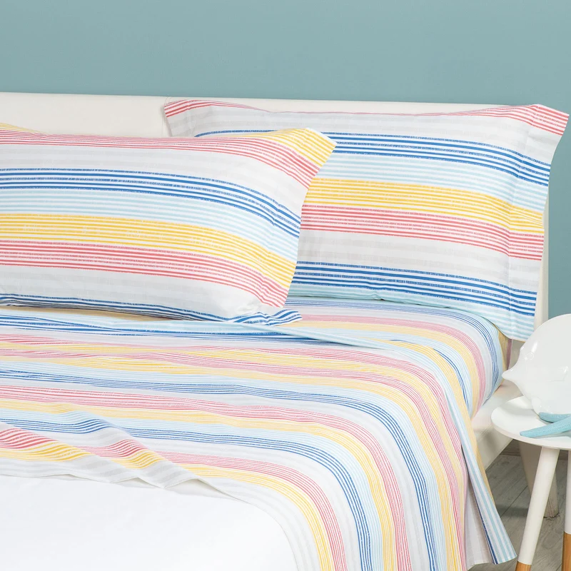 Completo Lenzuola rigabeach Coral Beach in Cotone
