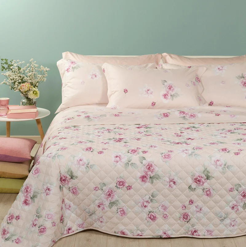 Copriletto Primaverile rosa juliet Garden in Cotone 60 gr/mq