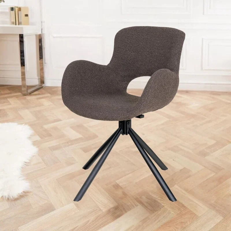 Drehbares 2er Set - Design Stuhl MORIM mushroom-braun Bouclé-Stoff