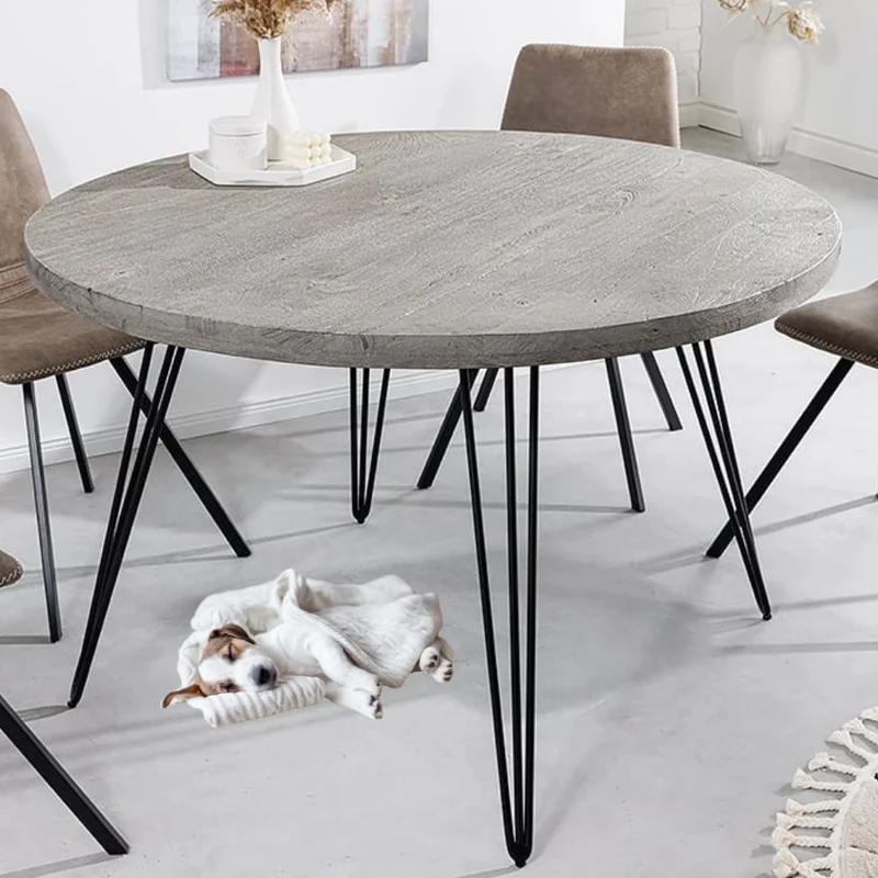 Industrie-Look Esstisch ALINA rund 80cm grau Mango-Holz