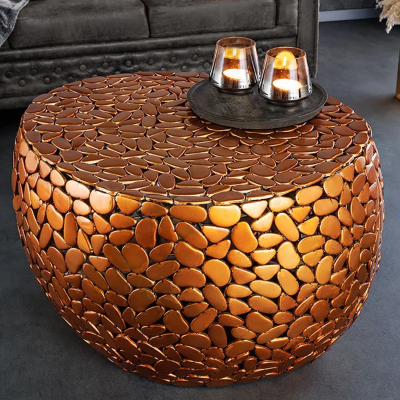 Extravaganter Unikat Couchtisch PIEDRA 70cm kupfer Aluminium