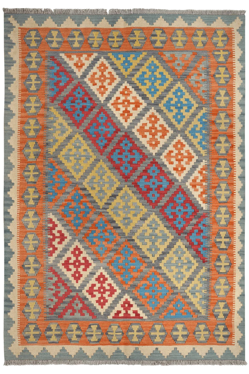 Kelim Gashgai · Handgewebt – Blau, 217x153 cm