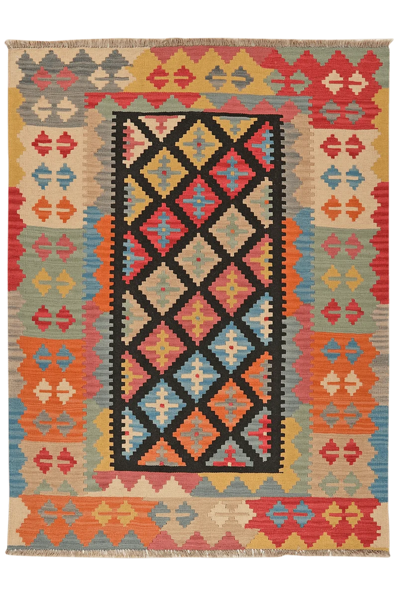 Kelim Gashgai · Handgewebt – Schwarz, 191x145 cm