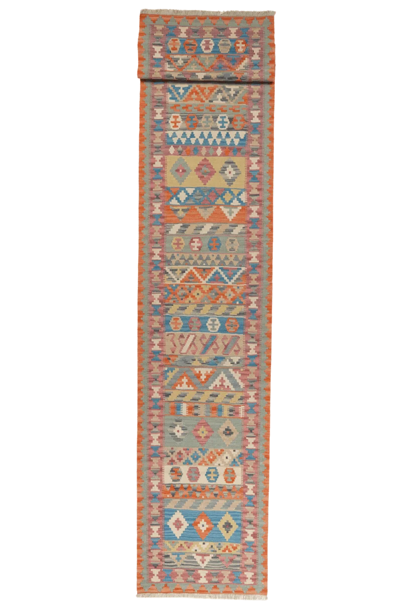 Kelim Gashgai · Handgewebt – Bunt, 421x85 cm