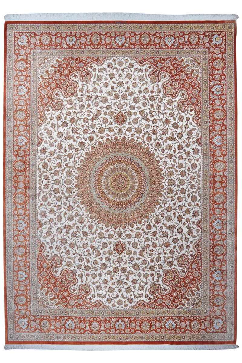 Ghoum Seide · Handgeknüpft – Beige, 400x305 cm
