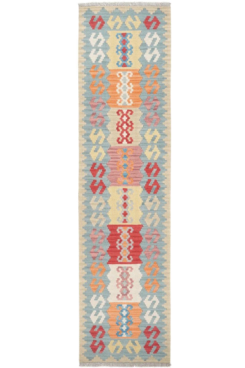 Kelim Gashgai · Handgewebt – Blau, 249x61 cm