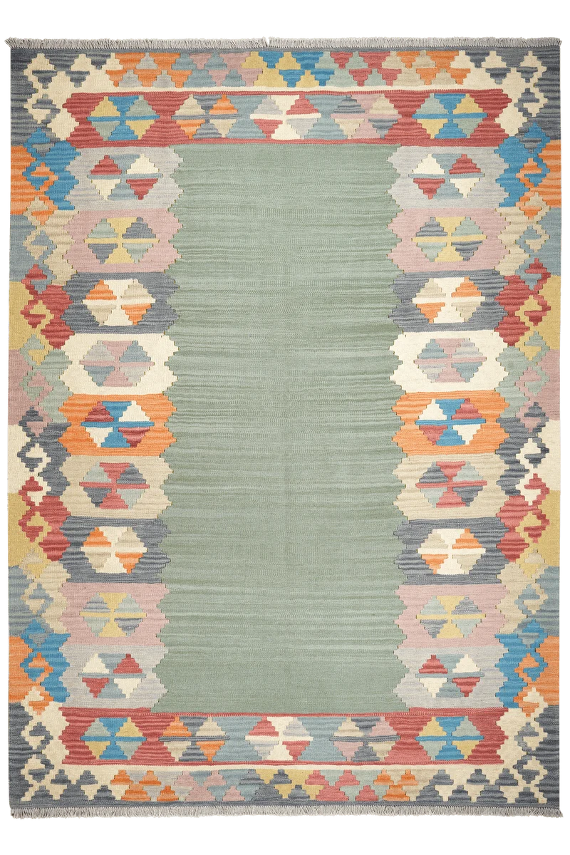 Kelim Gashgai · Handgewebt – Grün, 243x175 cm