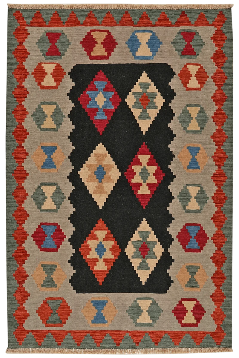 Kelim Gashgai · Handgewebt – Schwarz, 187x125 cm