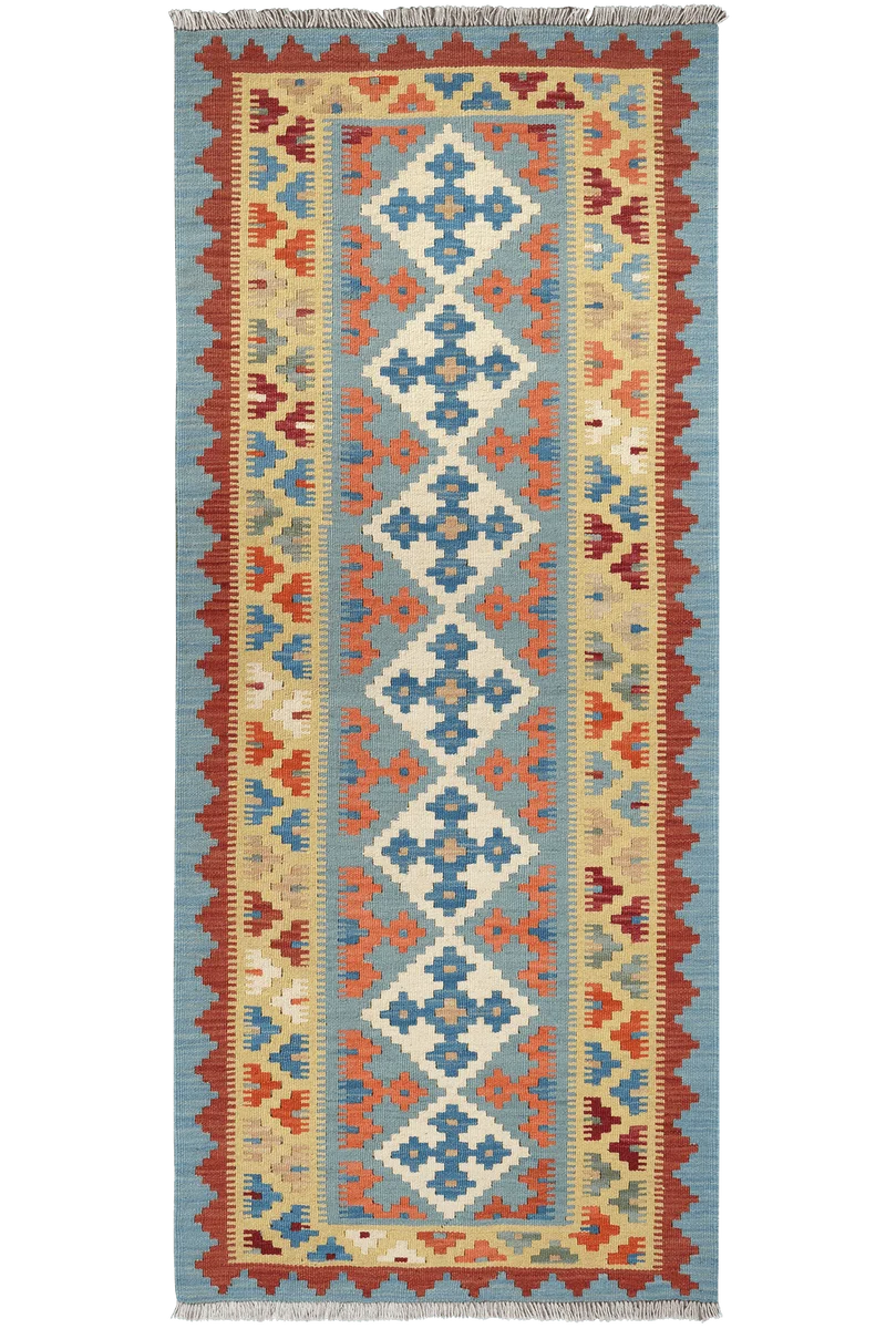 Kelim Gashgai · Handgewebt – Blau, 196x81 cm