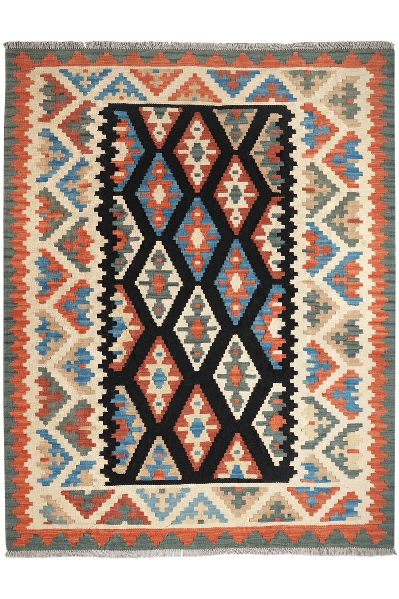 Kelim Gashgai · Handgewebt – Schwarz, 194x150 cm