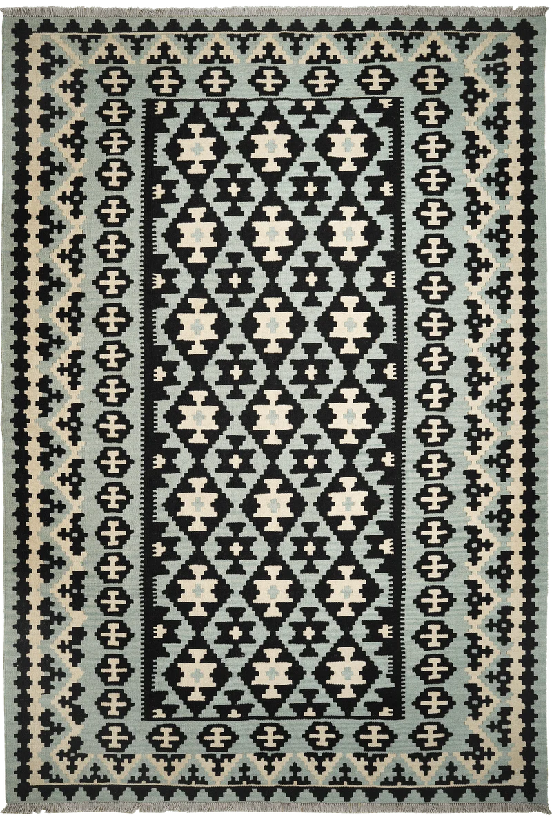Kelim Gashgai · Handgewebt – Schwarz, 301x203 cm