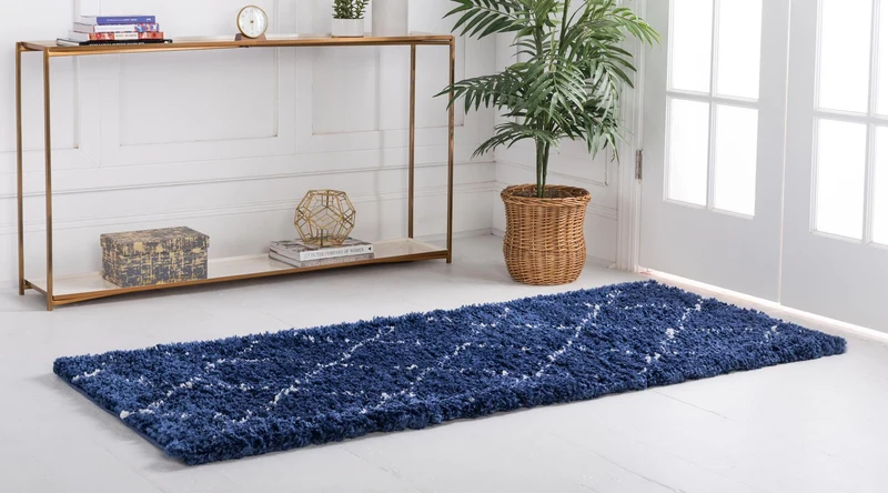 Teppich MARA Shaggy Läufer Dunkel-Marineblau 80x305 cm