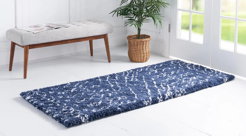 Teppich MARA Shaggy Läufer Marineblau 80x305 cm