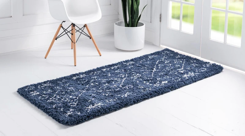 Teppich MARA Shaggy Läufer Marineblau 80x185 cm