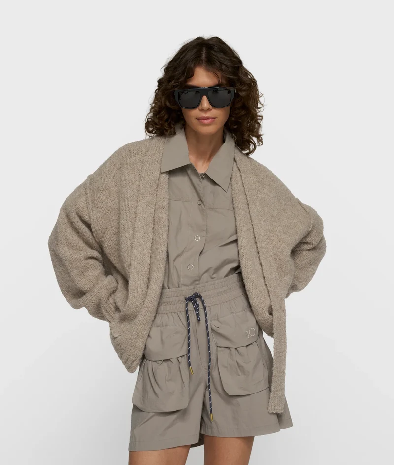 10DAYS AMSTERDAM Short Belted Knit Cardigan - Fog