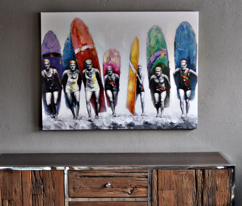 Leinwandbild gemalt "Surfer am Uferstrand"