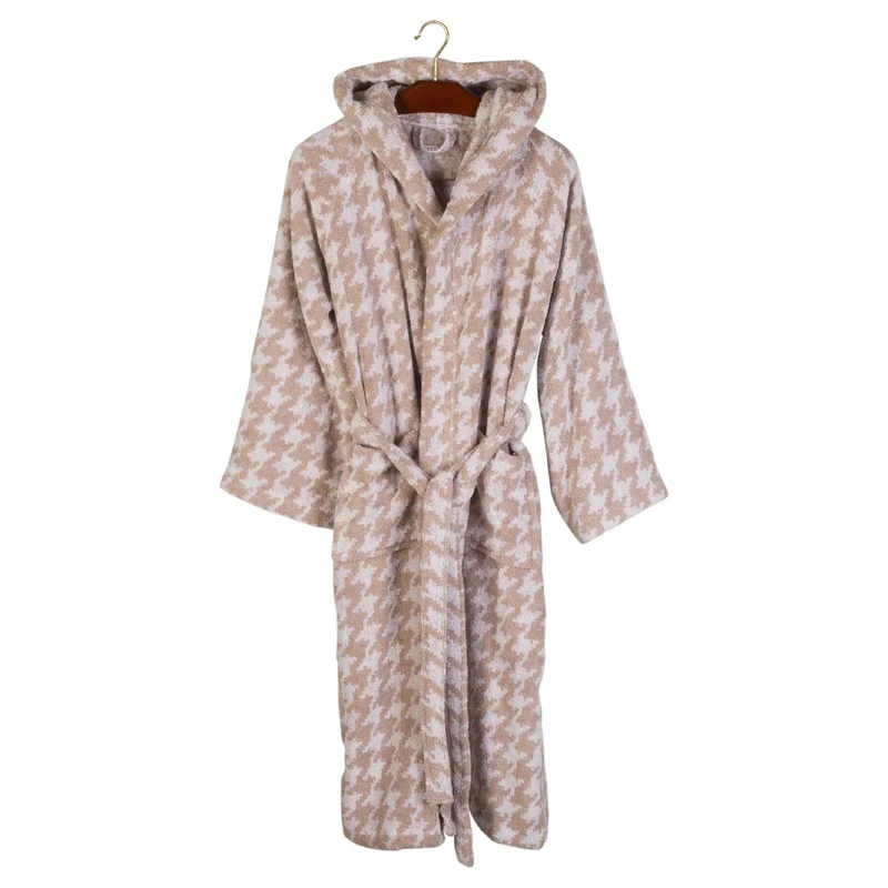 Accappatoio con Cappuccio pied poule Moderno in Cotone 400 gr/mq